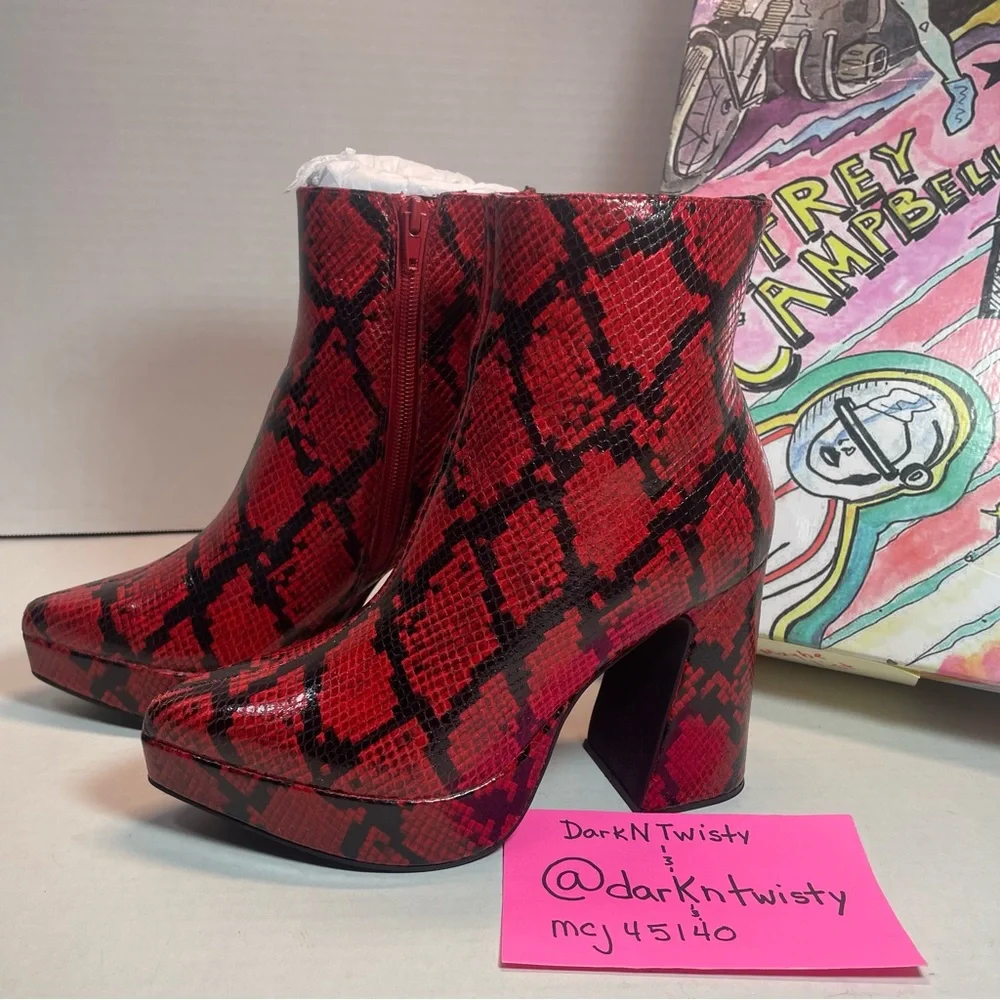 BNIB Jeffrey Campbell Dormant Black/Red Snakeskin print platforms 5.5M